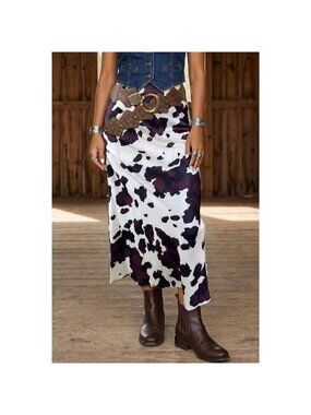 Abstract Print Western Long Metal Zip-Up Waist Daily Wear Skirt